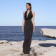 Halterneck Solid Color Backless Maxi Dress GAXB-D104DS