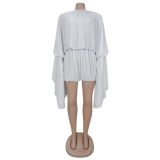 Press Pleated Solid Color Romper BY-7432