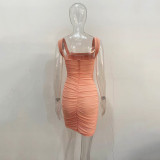 Wrap Chest Mesh Pleated Mini Dress JHYB-9065
