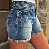 Denim Embroidered Holes Short XCFF-2502