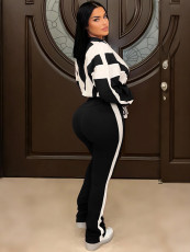 Contrast Color Sport Long Sleeve Pants Suit SH-391403