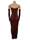 Solid Color Long Sleeve One Shoulder Maxi Dress GMYU-8994