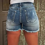 Denim Embroidered Holes Short XCFF-2502