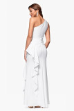 Single Shoulder Solid Color Ruffles Maxi Dress XHXF-463