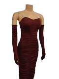 Solid Color Long Sleeve One Shoulder Maxi Dress GMYU-8994