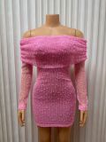 Long Sleeve Solid Color Mini Dress GMYU-9342