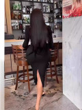 Solid Color 3/4 Sleeve Lace Lace Midi Dress GMYU-8066