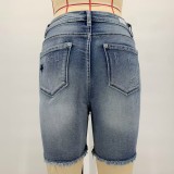 Denim Embroidered Holes Short XCFF-2502