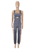 Contrast Color Tassel Sleeveless Jumpsuit SHD-9769