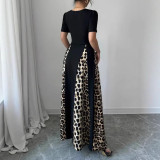 Plus Size U Neck Leopard Patchwork Maxi Dress GQIF-0433