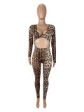 Leopard Print Long Sleeve Jumpsuit SHD-9744