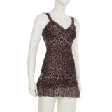 Mesh Leopard Print Sling Mini Dress GPKJ-KJ26392