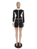 Contrast Color Patchwork Zipper Sport Shorts Suit QXLB-10136