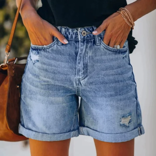 Fashion Washed Straight Denim Shorts XCFF-329