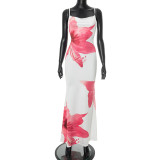 Floral Printed Backless Halter Long Dress GDSF-J25DS154