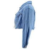 Plus Size Long Sleeve Holes Denim Jackets GDAM-218709