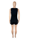 Sleeveless Button Vest Shorts Two Piece Set SHD-9799