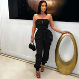 Solid Color Wrap Chest Zipper Jumpsuit NY-3629