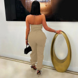 Solid Color Wrap Chest Zipper Jumpsuit NY-3629