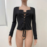 Long Sleeve Solid Color Bandage Top LSD-2474