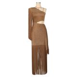 Single Shoulder Sequin Tassel Mini Dress AIL-328