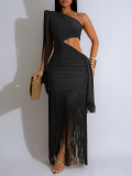 Single Shoulder Sequin Tassel Mini Dress AIL-328