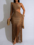 Single Shoulder Sequin Tassel Mini Dress AIL-328