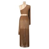 Single Shoulder Sequin Tassel Mini Dress AIL-328