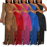 Single Shoulder Sequin Tassel Mini Dress AIL-328