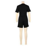 Short Sleeve Solid Color Coat Shorts Suit AIL-326