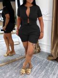 Short Sleeve Solid Color Coat Shorts Suit AIL-326