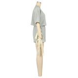 Half Sleeve Solid Color Two Piece Shorts Set AIL-327