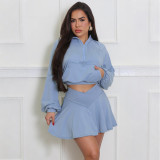 Sport Solid Color Hooded Two Piece Skirts Set CYA-901891