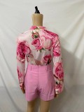 Print Long Sleevel Shirt Two Piece Shorts Set GCNE-888