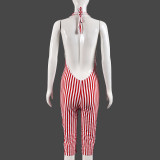 Stripe Backless Tie Up Romper GNZD-51884JHD