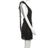 V Neck Backless Solid Mini Dress DLSF-K24D46899