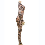 Leopard Print Long Sleeve Tight Jumpsuit DLSF-K24Q59682