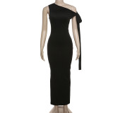 Solid Color Slash Shoulder Maxi Dress DLSF-K24D45400