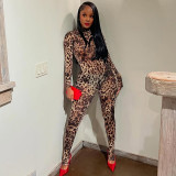 Leopard Print Long Sleeve Tight Jumpsuit DLSF-K24Q59682