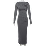 Long Sleeve O Neck Solid Maxi Dress GYME-K23D37748