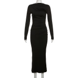 Long Sleeve O Neck Solid Maxi Dress GYME-K23D37748