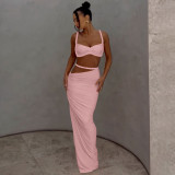 Solid Color Small Vest Long SKirt Two Piece Set GYME-K24D60325