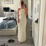 Sleeveless Tie Up Ruffles Maxi Dress GNZD-51618DBD