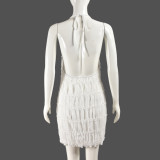 Pleated Backless Halterneck Mini Dress GNZD-51230DHD