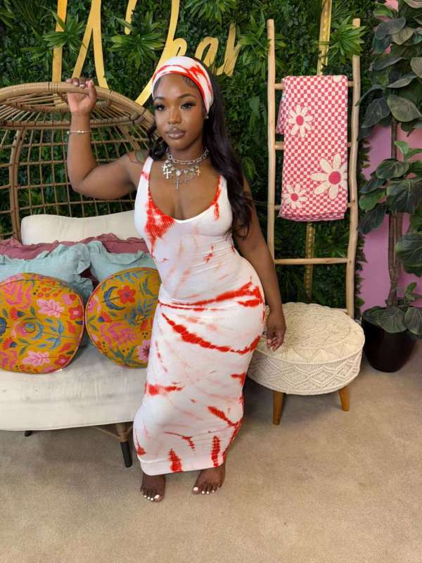 Sleeveless Tie Dye Backless Maxi Dress XMCS-CASI2024228