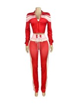 Contrast Color Zipper Sport Three Piece Pants Suit XMCS-K25L899