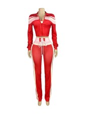 Contrast Color Zipper Sport Three Piece Pants Suit XMCS-K25L899