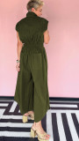 Plus Size Sleeveless Lapel Solid Jumpsuit NY-3658