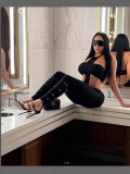 Tight Halterneck Wrap Chest Pants 2 Piece Set GFCF-1384