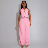 V Neck Sleeveless Vest Two Piece Pant Set QYMF-3252